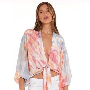 NWT YF&B Carmen Top in Blue Bahama Wash Tie Dye